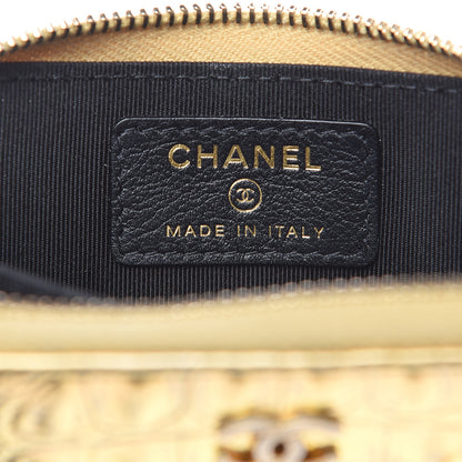 Chanel Metallic Calfskin Crocodile Embossed Cocodile Zip Coin Case Gold 6 of 8