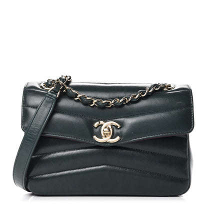 Chanel Shiny Lambskin Quilted Small Chevron Miroir Dark Green 1 of 10