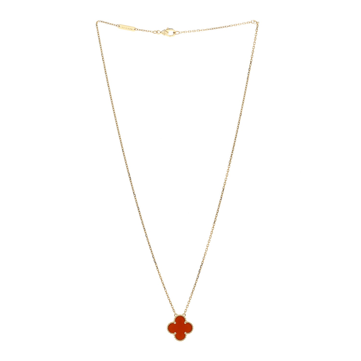 Van Cleef & Arpels 18K Yellow Gold Carnelian Vintage Alhambra Pendant Necklace 3 of 6