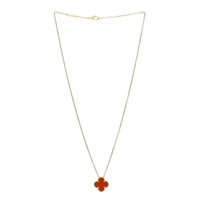 Van Cleef & Arpels 18K Yellow Gold Carnelian Vintage Alhambra Pendant Necklace 3 of 6