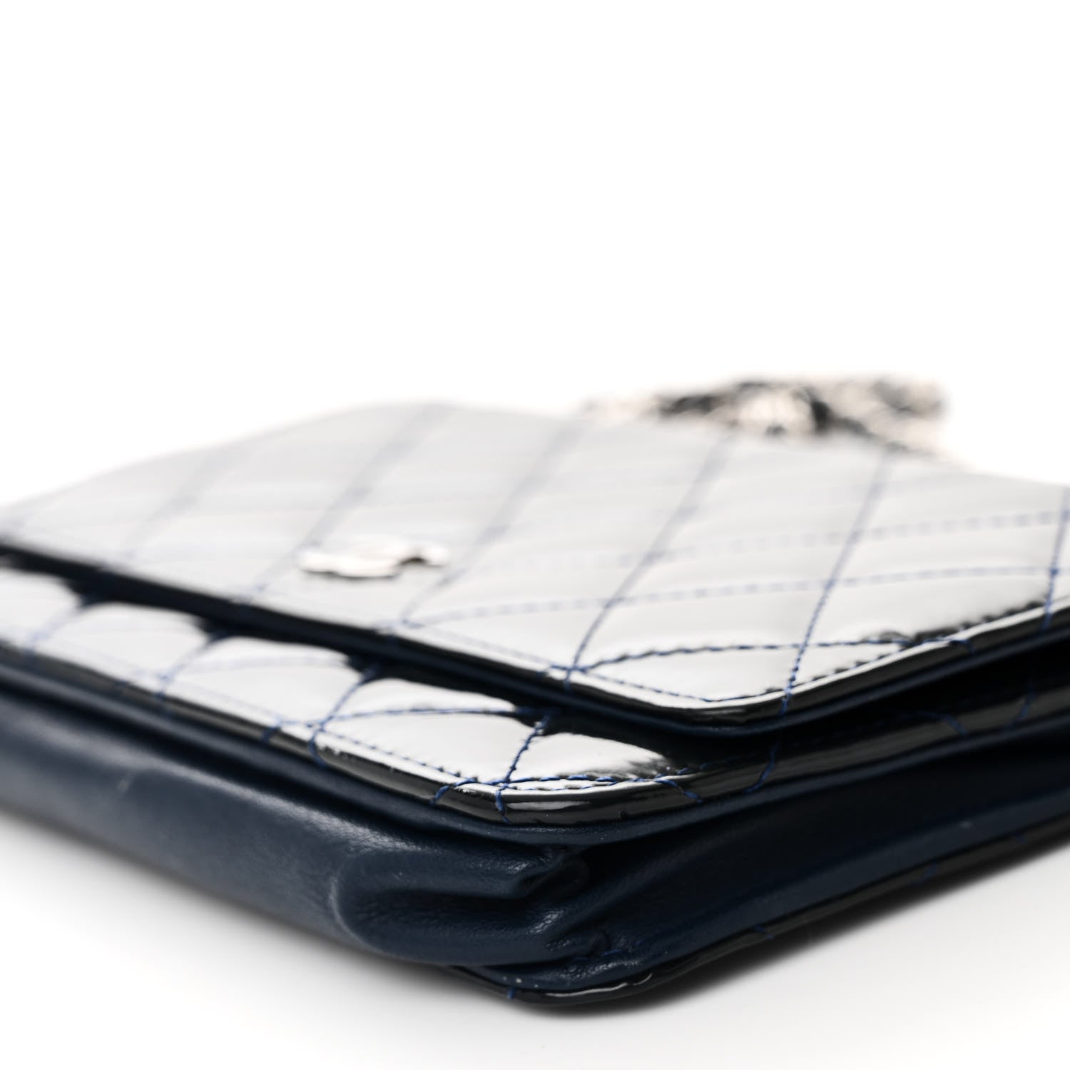Chanel Patent Quilted Wallet On Chain WOC Blue 11 of 12