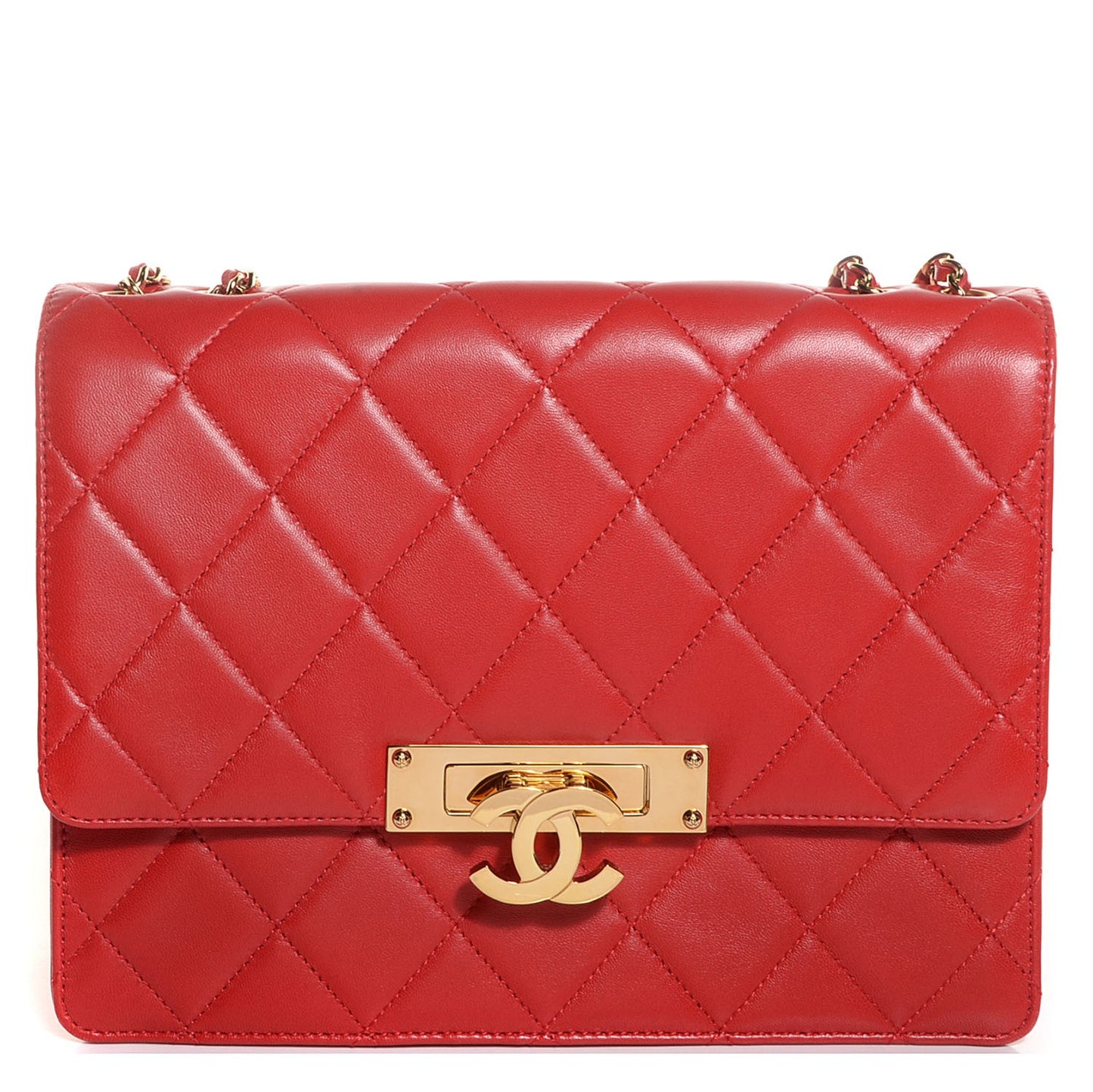 Lambskin Quilted Medium Golden Class Flap Red