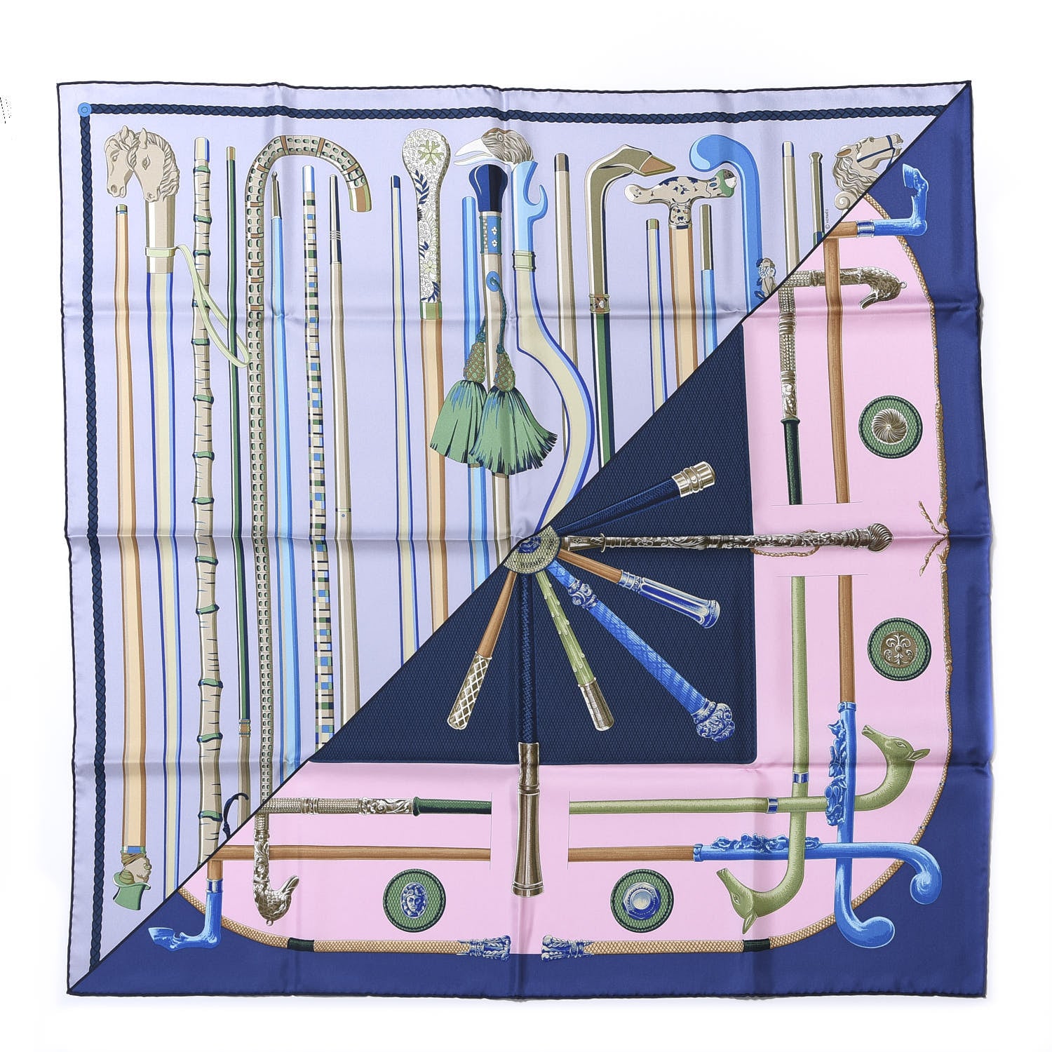 Hermes Silk Cannes Et Cannes Scarf 90 Parme Rose Pale Marine 1 of 4