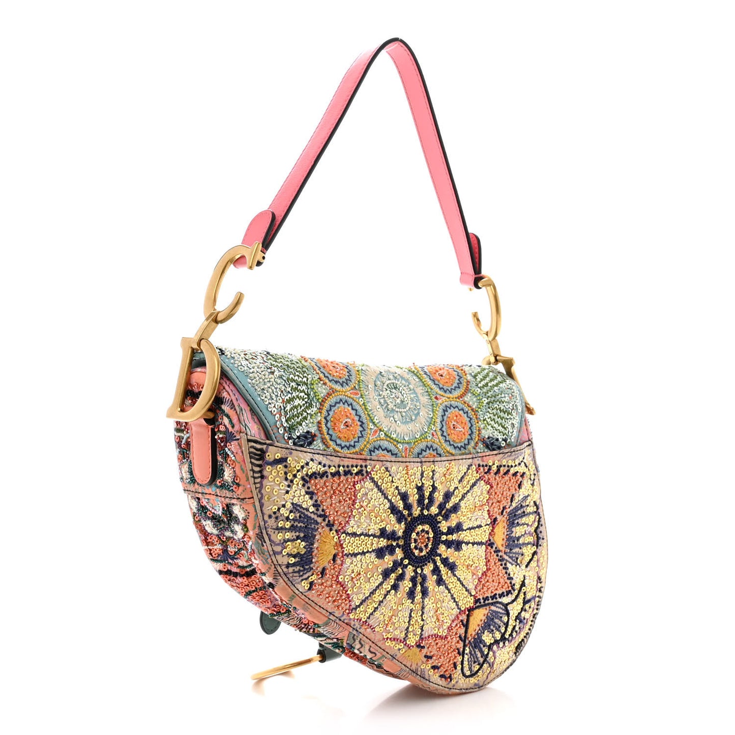 Satin Beaded Saddle Bag Pink Multicolor