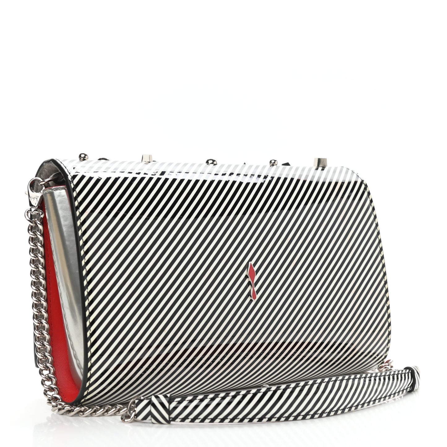 Patent Striped Spikes Paloma Clutch Black White