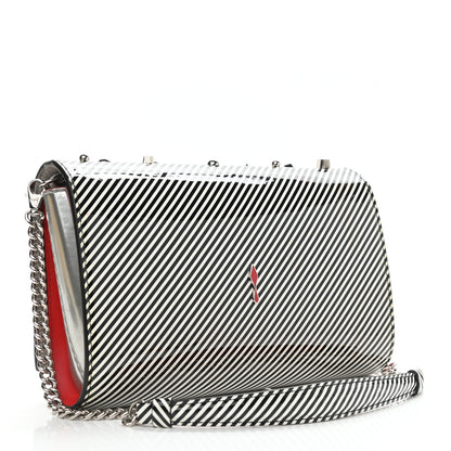 Christian Louboutin Patent Striped Spikes Paloma Clutch Black White 3 of 13