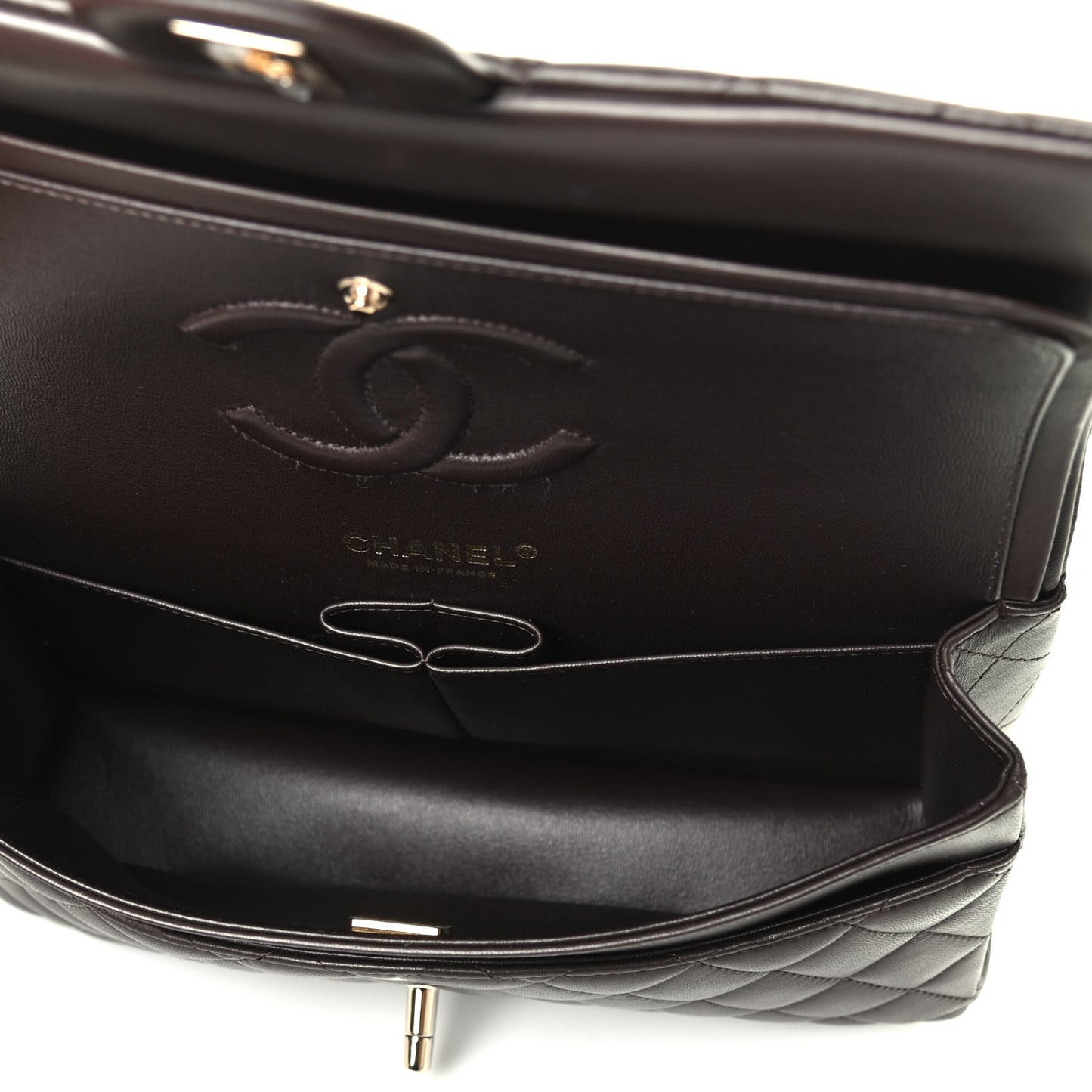 Lambskin Quilted Medium Double Flap Dark Brown