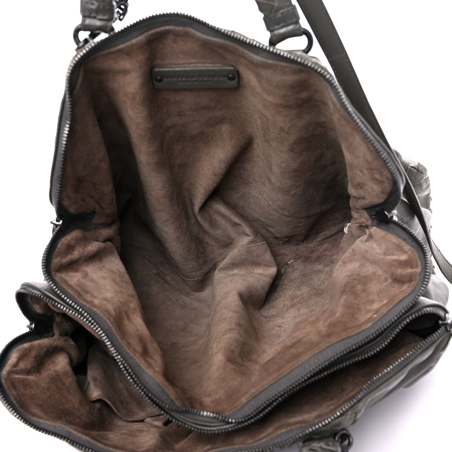 Calfskin Intrecciato Large Leggero Tote Kaki Fondente
