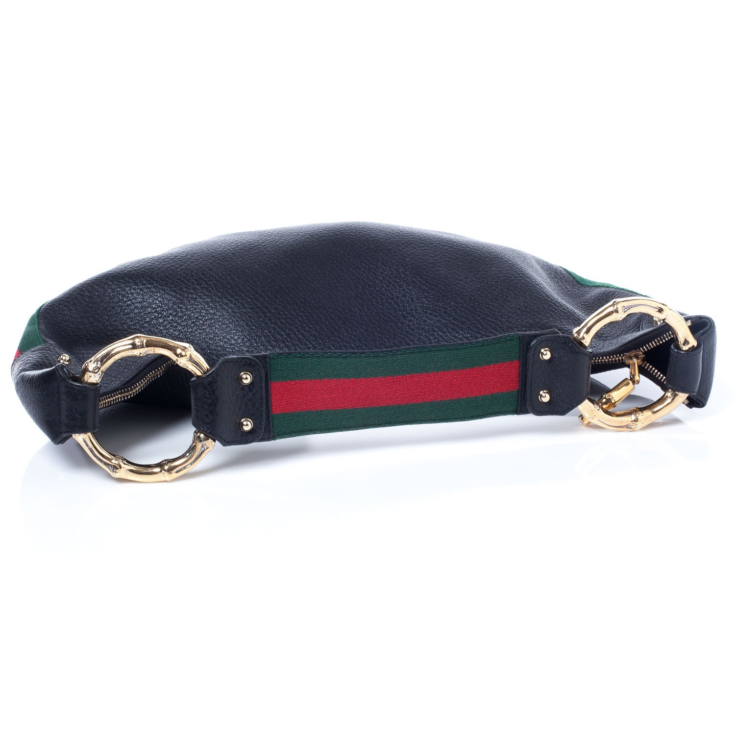 Gucci Pebbled Calfskin Web Bamboo Ring Hobo Black 5 of 9