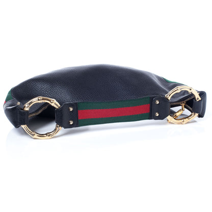 Gucci Pebbled Calfskin Web Bamboo Ring Hobo Black 5 of 9