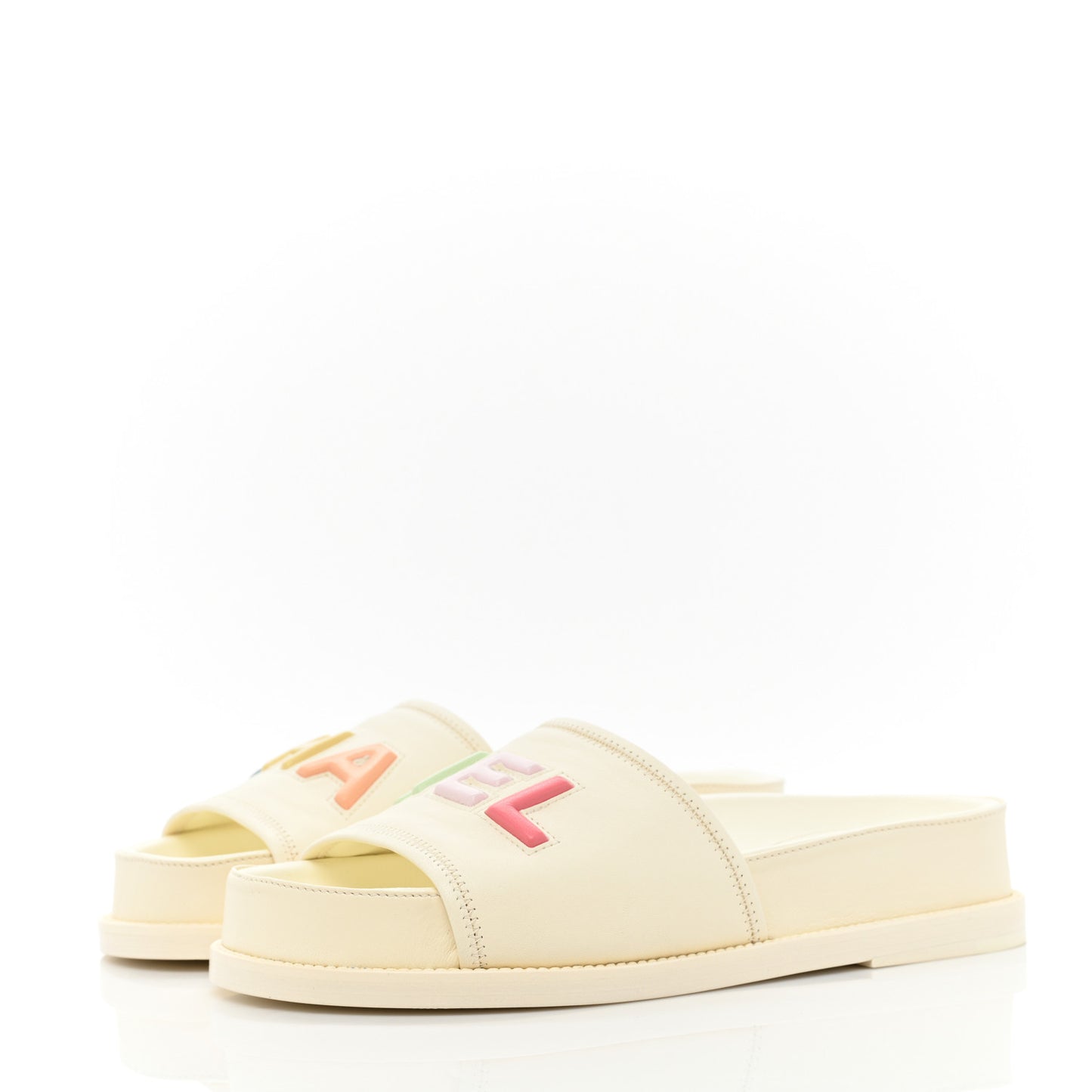 Lambskin Cha-Nel Mule Sandals 38 Ivory Multicolor