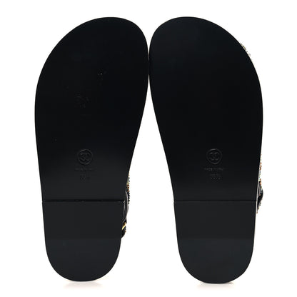 Chanel Grained Calfskin Crystal Velcro Dad Sandals 36.5 Black Multicolor 6 of 11