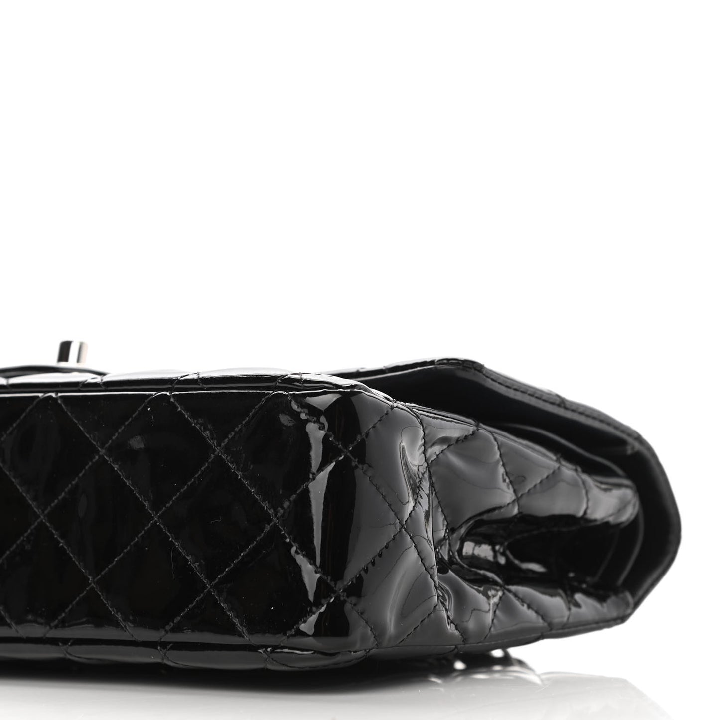 Patent Quilted Medium Double Flap Black
