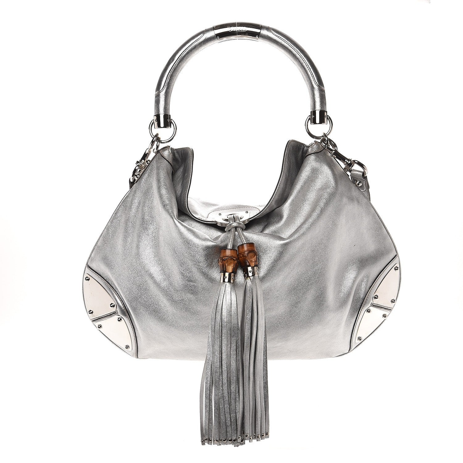 Gucci Metallic Calfskin Large Indy Top Handle Hobo Silver 1 of 21
