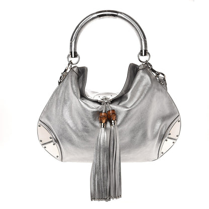 Gucci Metallic Calfskin Large Indy Top Handle Hobo Silver 1 of 21
