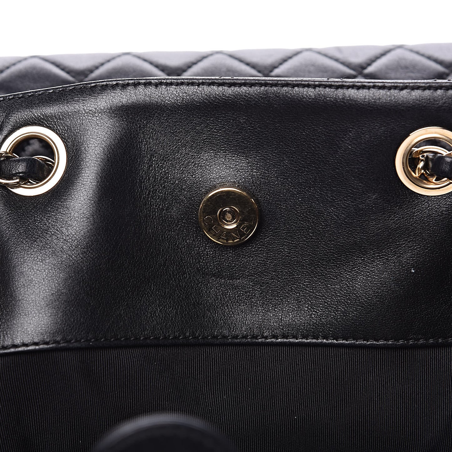 Lambskin Quilted Large Drawstring Bag Black