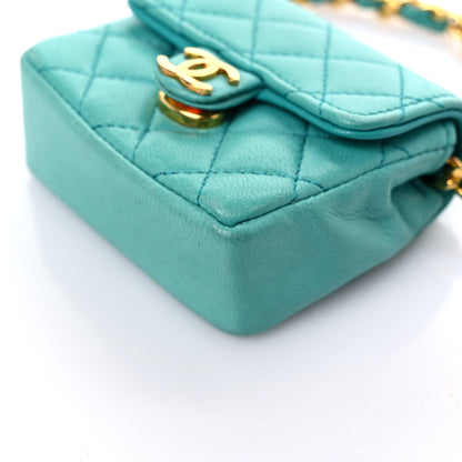 Chanel Lambskin Quilted Mini Pouch Bag Charm Keychain Turquoise 9 of 16