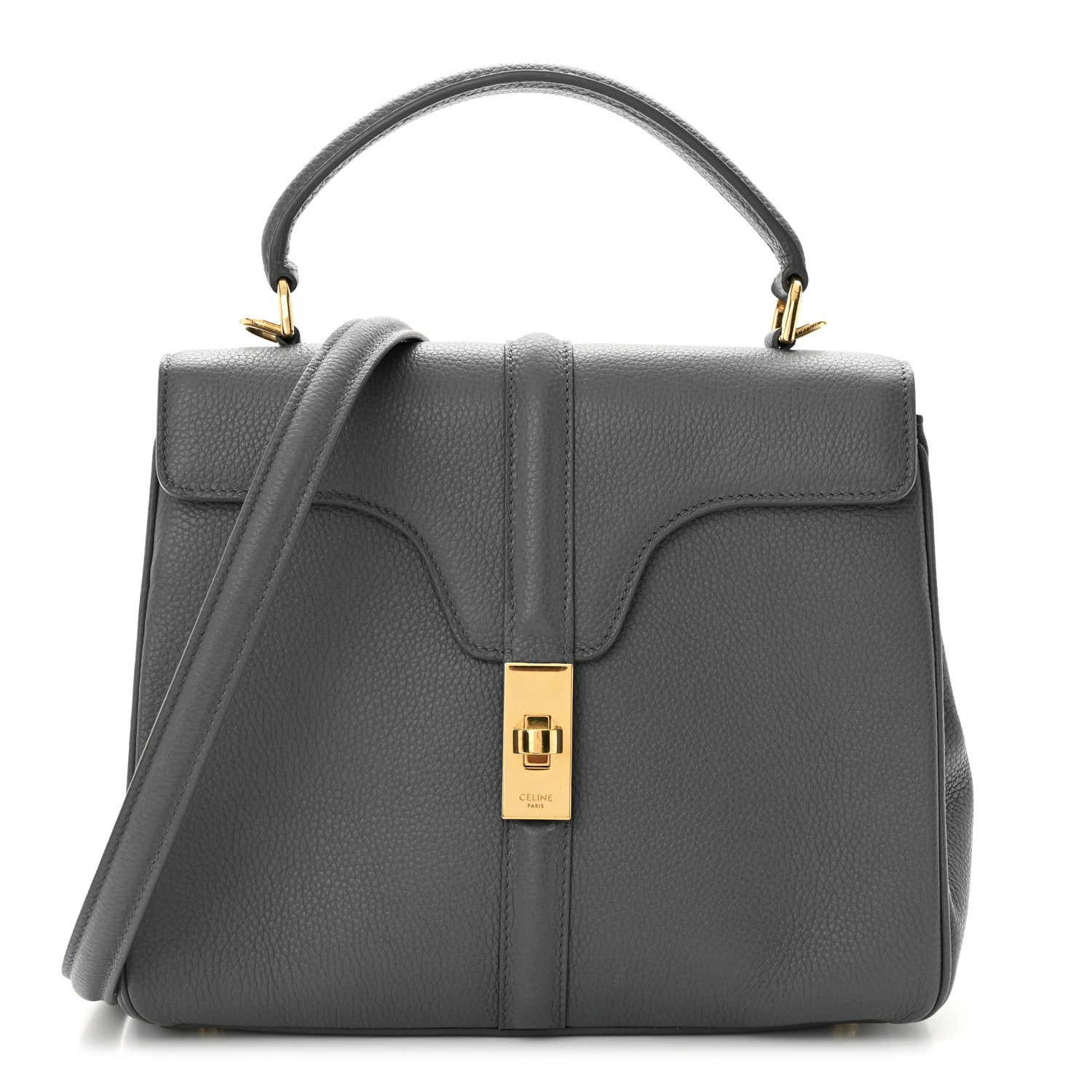 Celine Grained Calfskin Small 16 Top Handle Bag Medium Grey 1 of 15