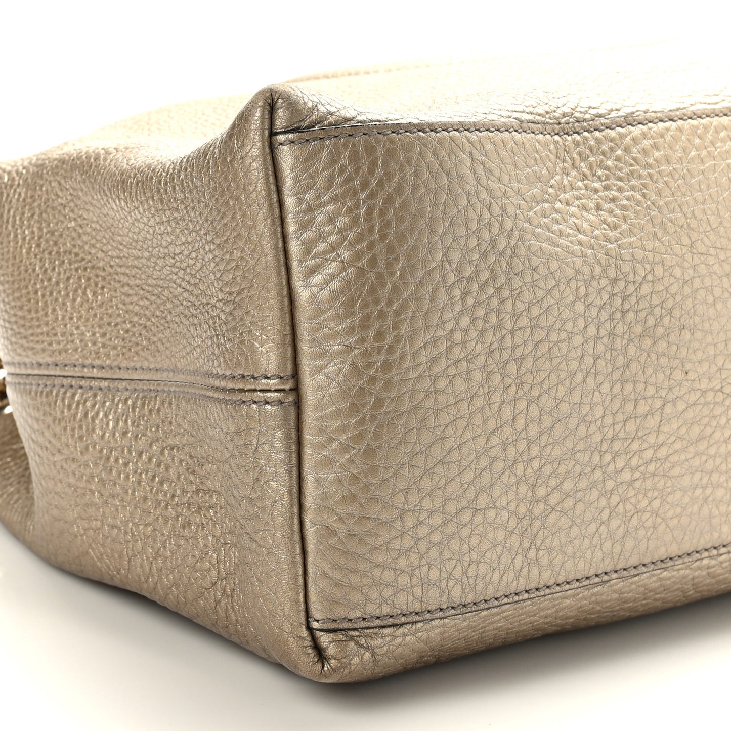 Metallic Pebbled Calfskin Medium Soho Chain Shoulder Bag Golden Beige