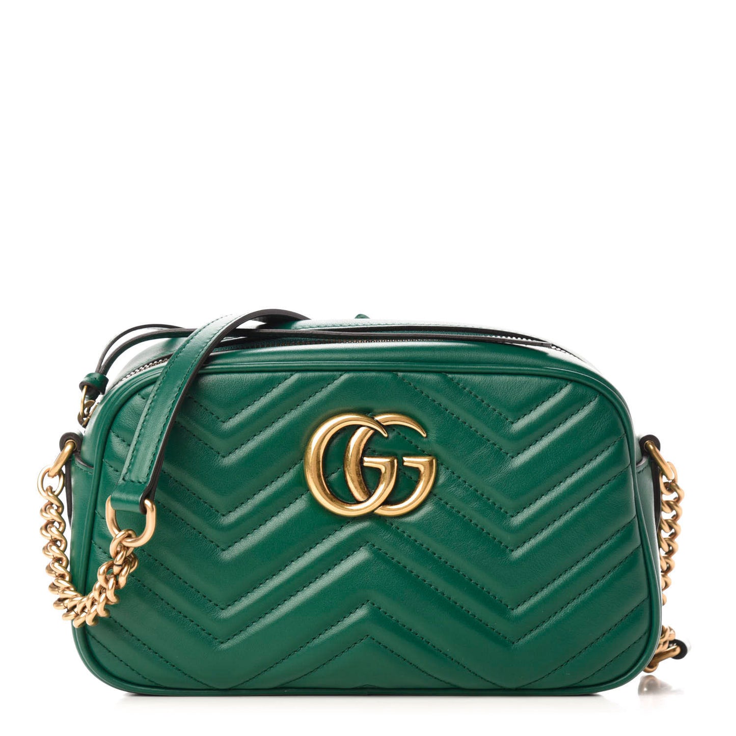 Calfskin Matelasse Small GG Marmont Chain Shoulder Bag Emerald Green
