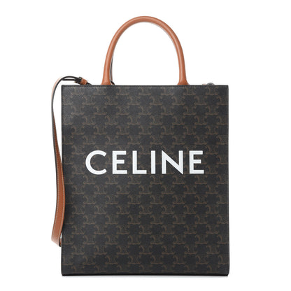 Celine Triomphe Canvas Calfskin Small Vertical Cabas Tan 1 of 13