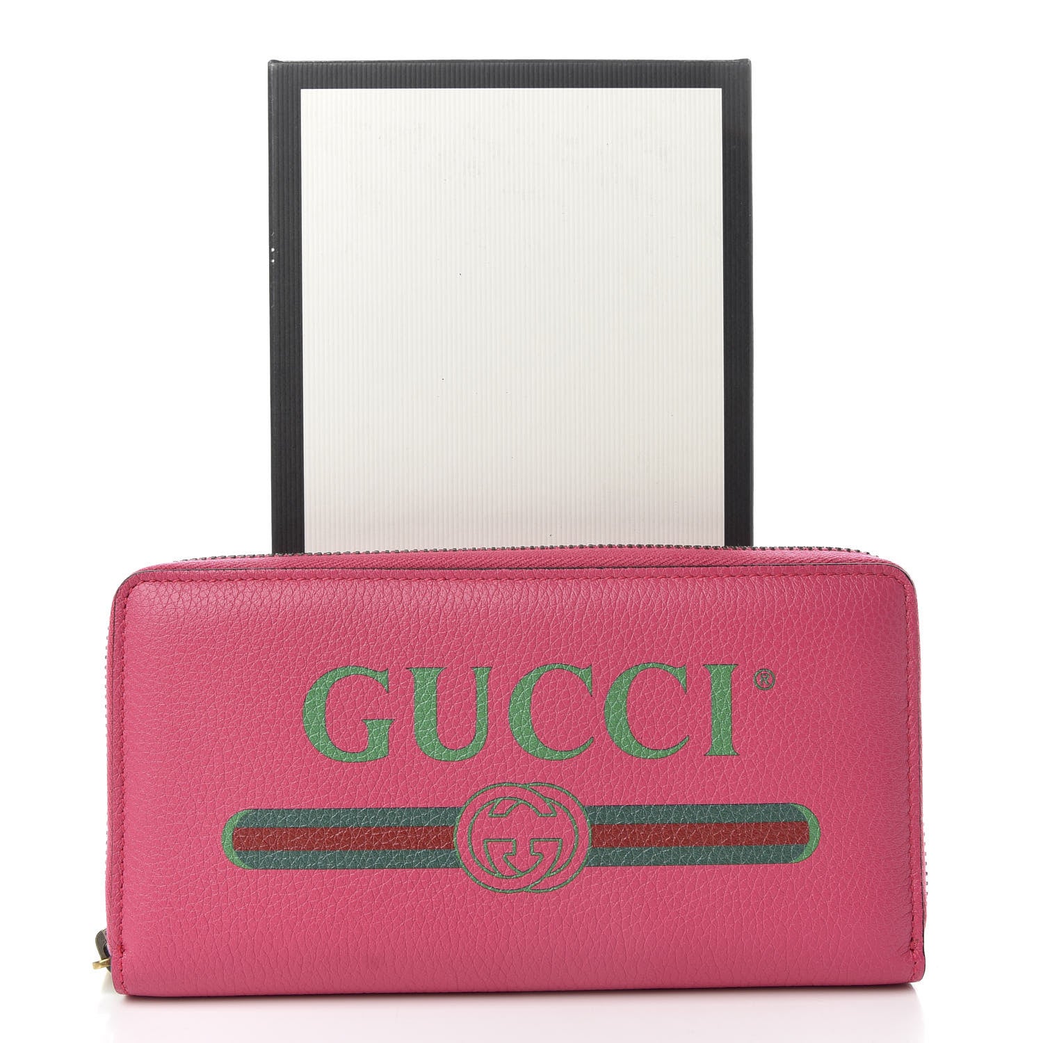 Gucci Grained Calfskin Logo Zip Around Wallet Box Pink Green 8 of 8