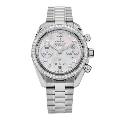 Omega Stainless Steel Diamond Bezel Mother of Pearl 38mm Speedmaster Chronograph Automatic Watch 324.15.38.40.05.001 1 of 5