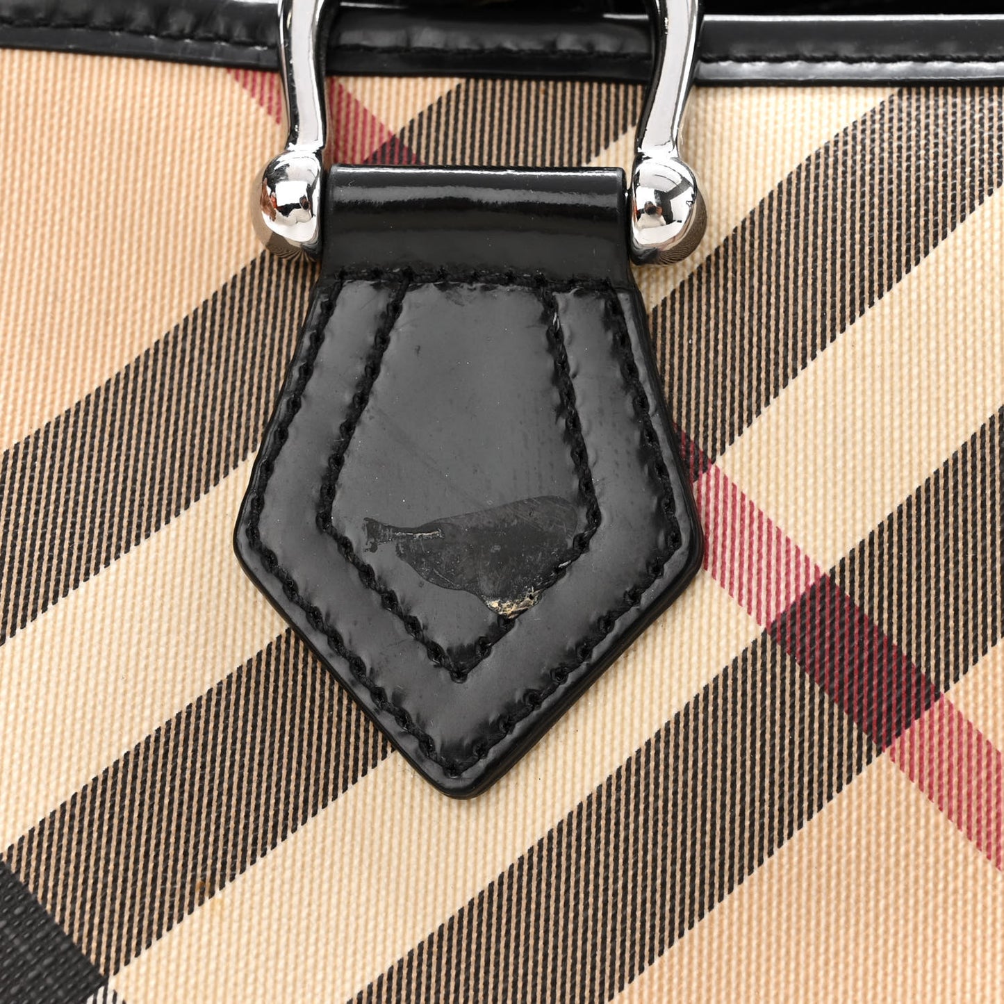 Patent Trim Nova Check Shopper Tote Black