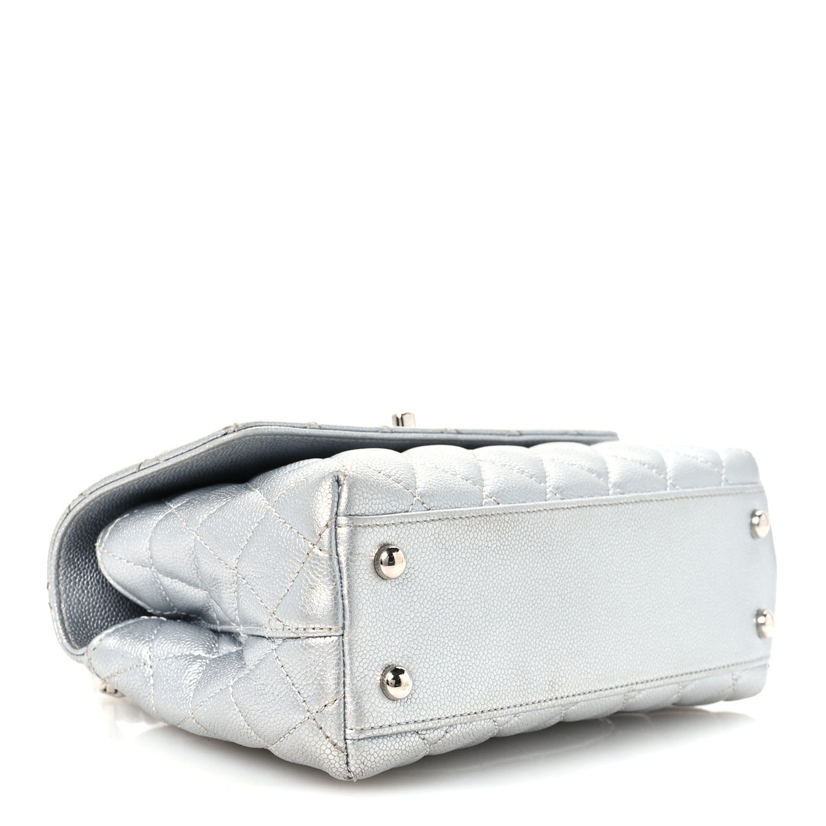 Metallic Caviar Quilted Mini Coco Handle Flap Silver