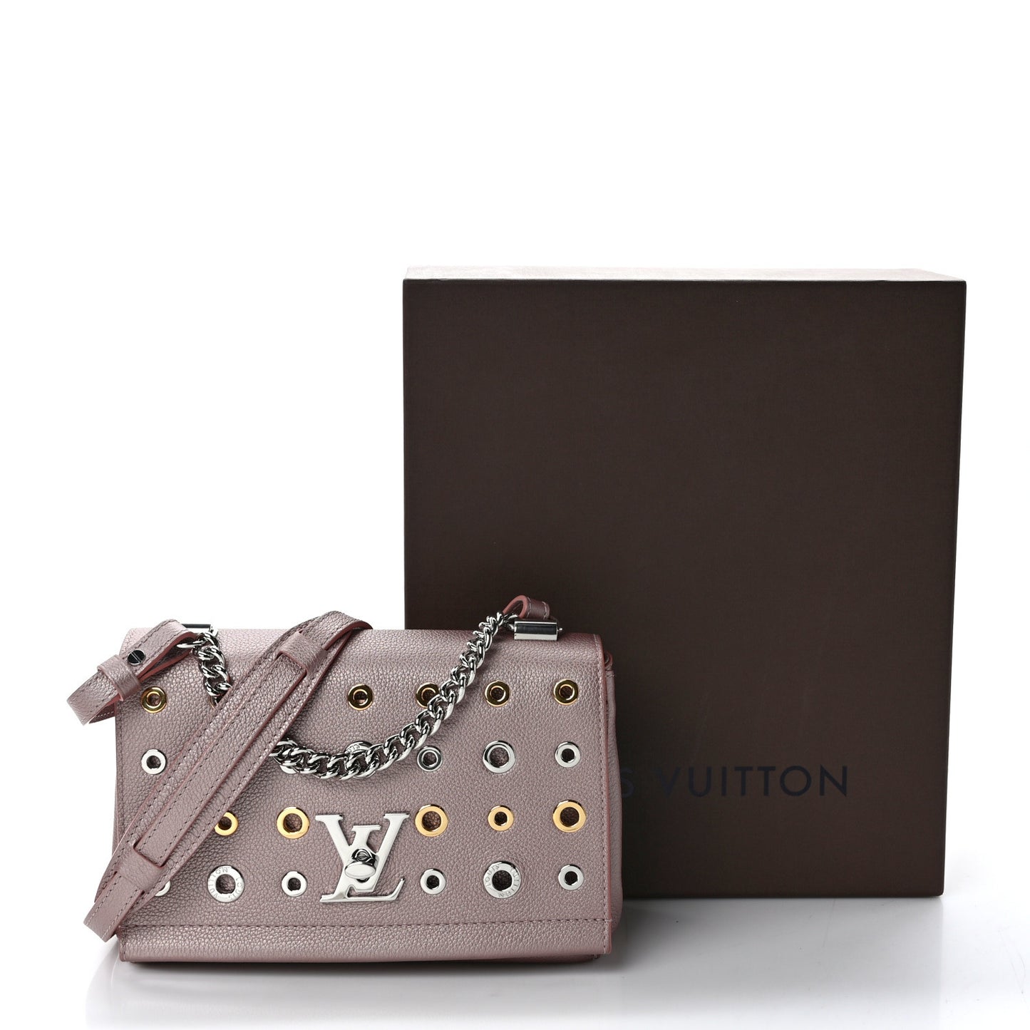 Soft Calfskin Eyelet Lockme II Chain Bag BB Rose Gold