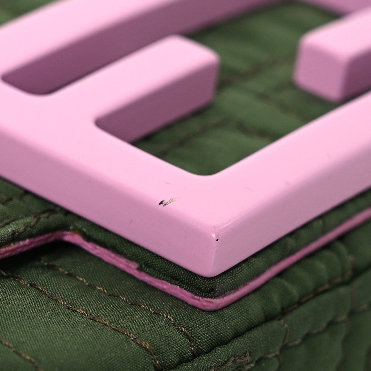 Fendi Nylon Nappa FF Stitched Nano Baguette Maxi Handle Charm Green Pink 12 of 14