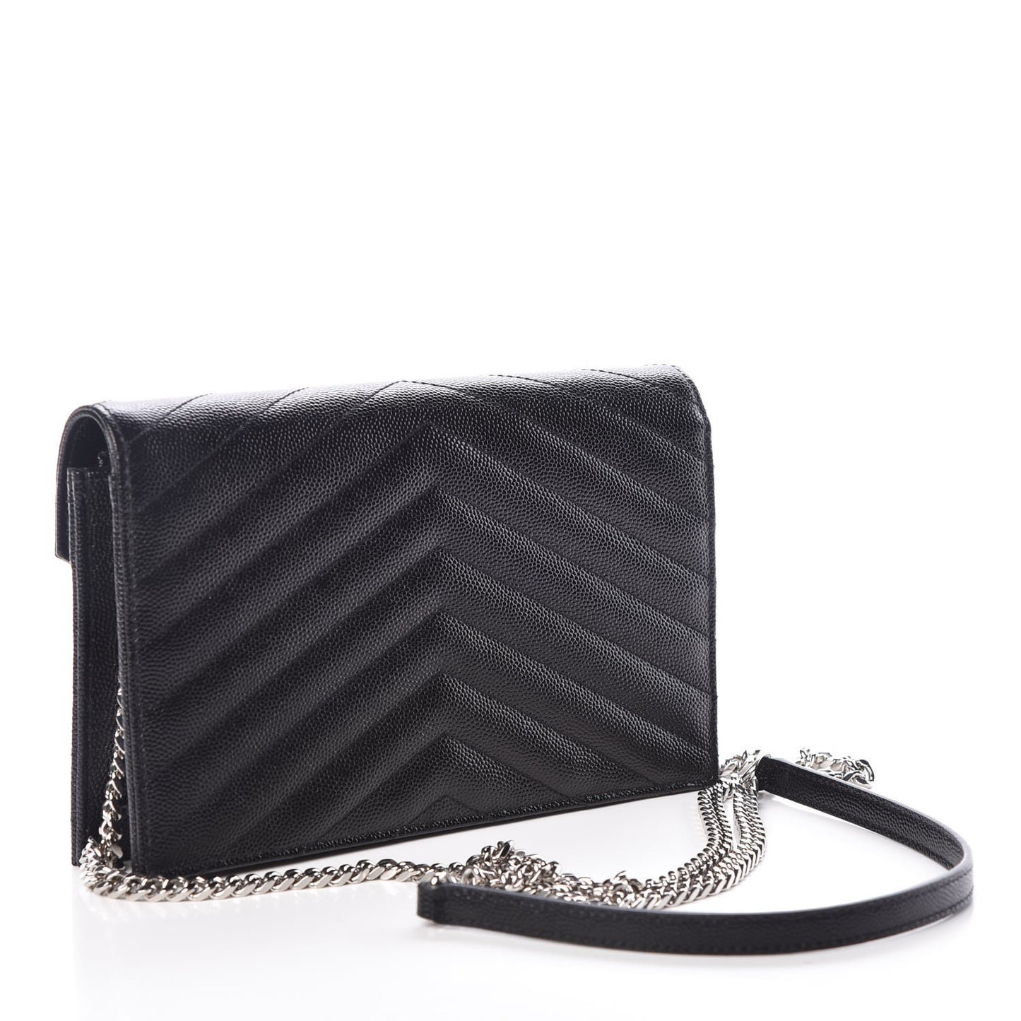 Grain De Poudre Matelasse Chevron Monogram Envelope Chain Wallet Black