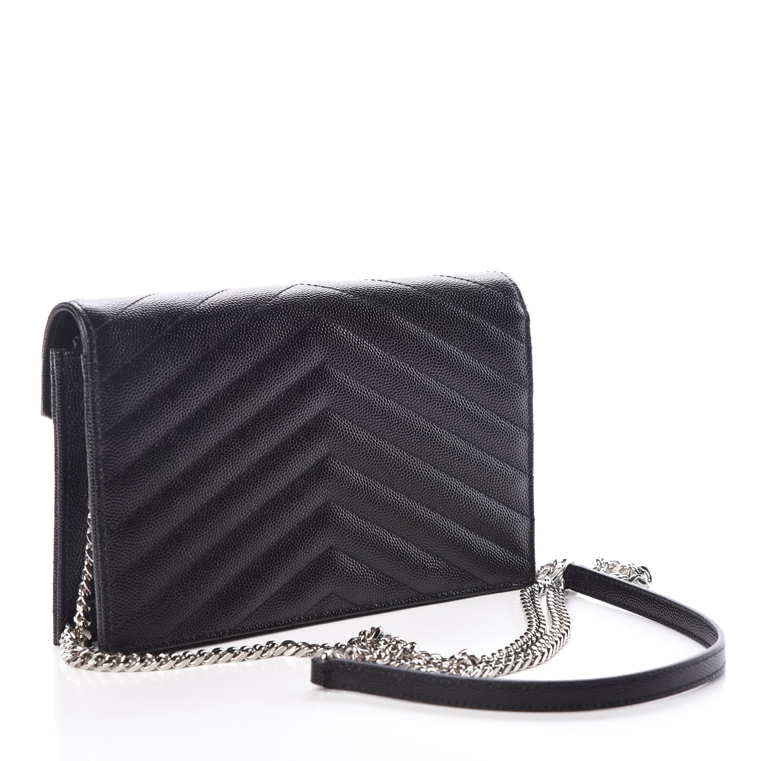 Saint Laurent Grain De Poudre Matelasse Chevron Monogram Envelope Chain Wallet Black 3 of 9