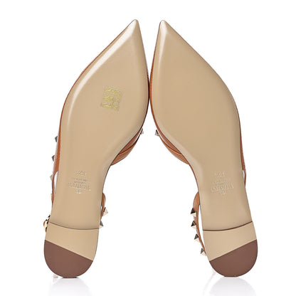 Valentino Garavani Pebbled Calfskin Rockstud Slingback Flats 38.5 Orange 5 of 9