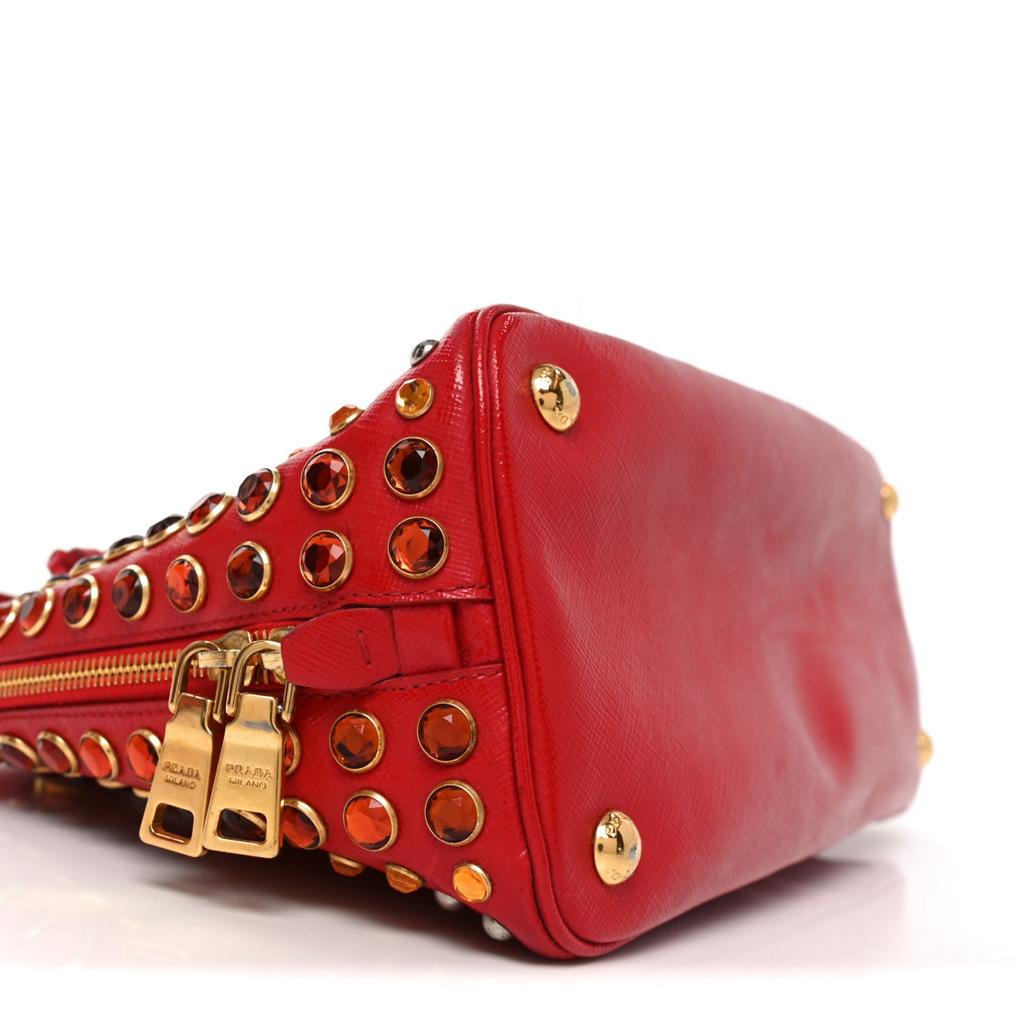 Saffiano Vernice Crystal Pyramid Bag Rosso