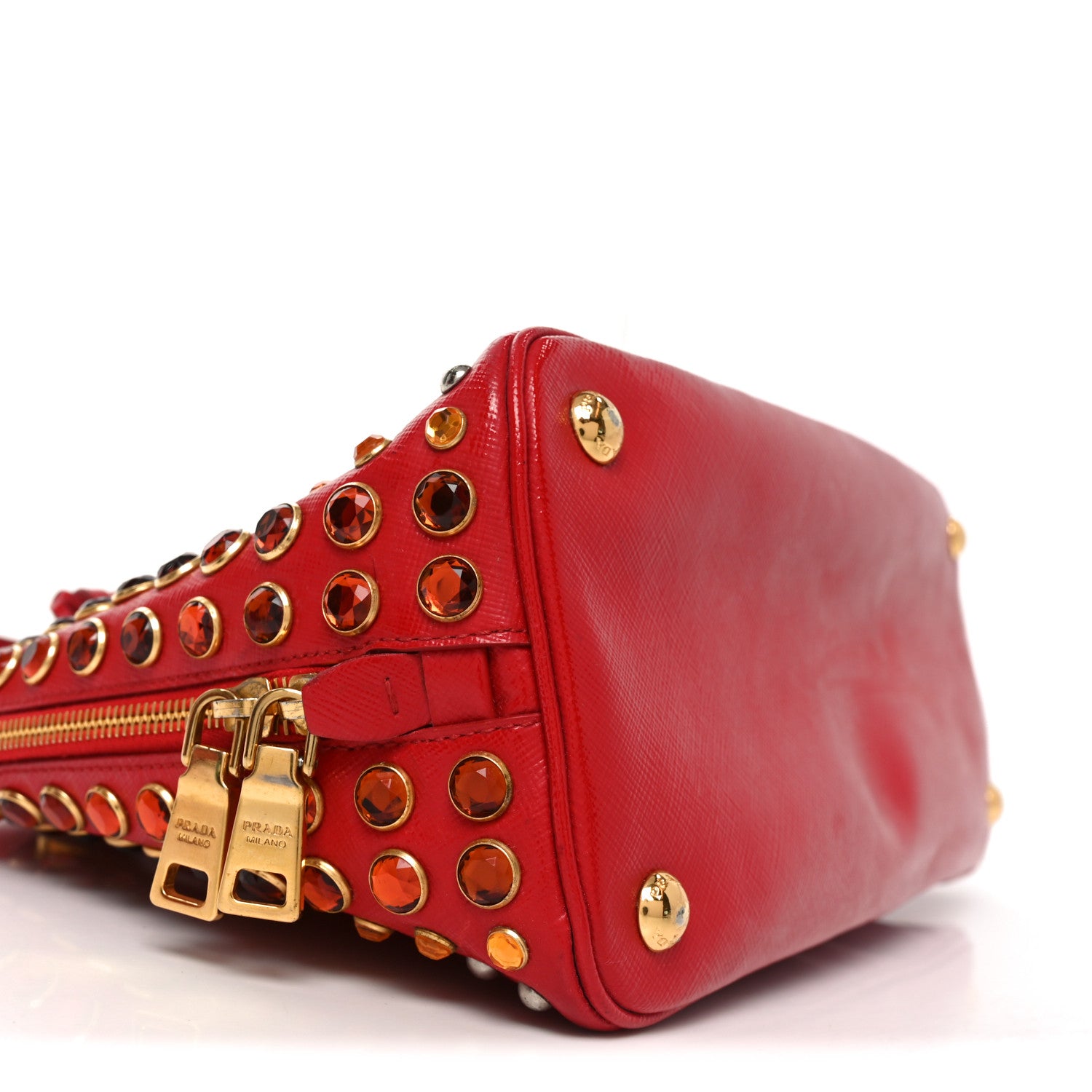 Prada Saffiano Vernice Crystal Pyramid Bag Rosso 8 of 9