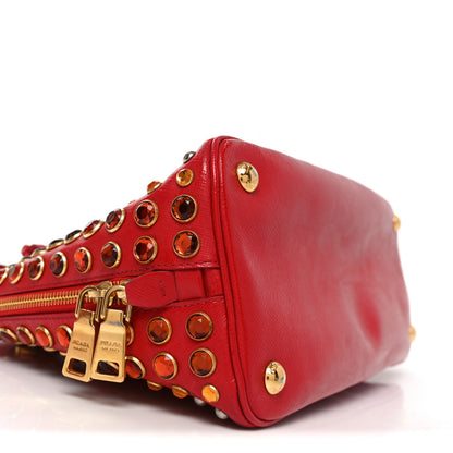 Prada Saffiano Vernice Crystal Pyramid Bag Rosso 8 of 9