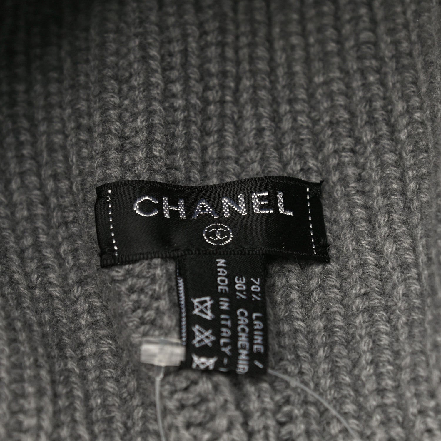Chanel Wool Cashmere CC Beanie Hat Grey Orange 5 of 9