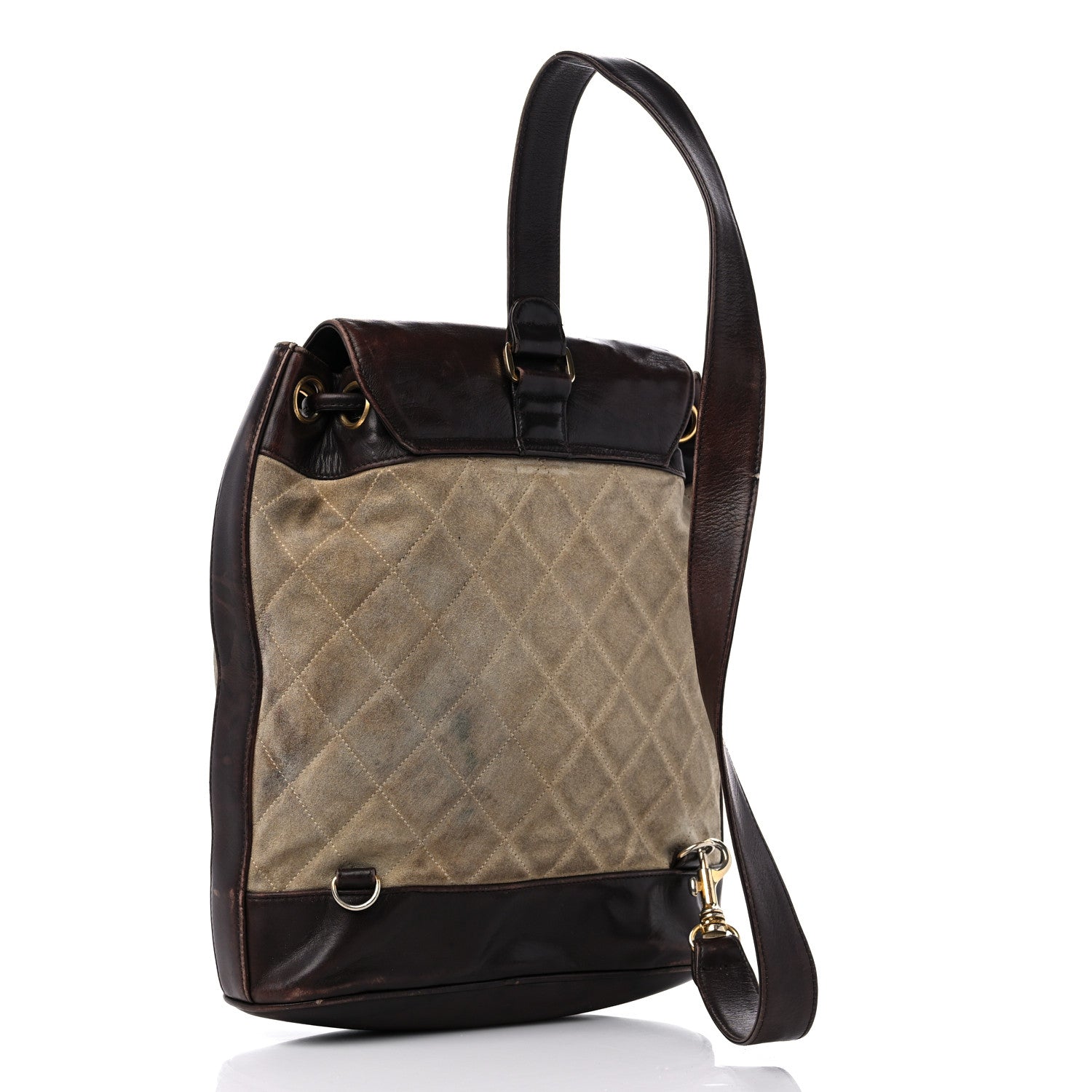 Chanel Suede Quilted Drawstring Sling Backpack Beige Brown 4 of 23