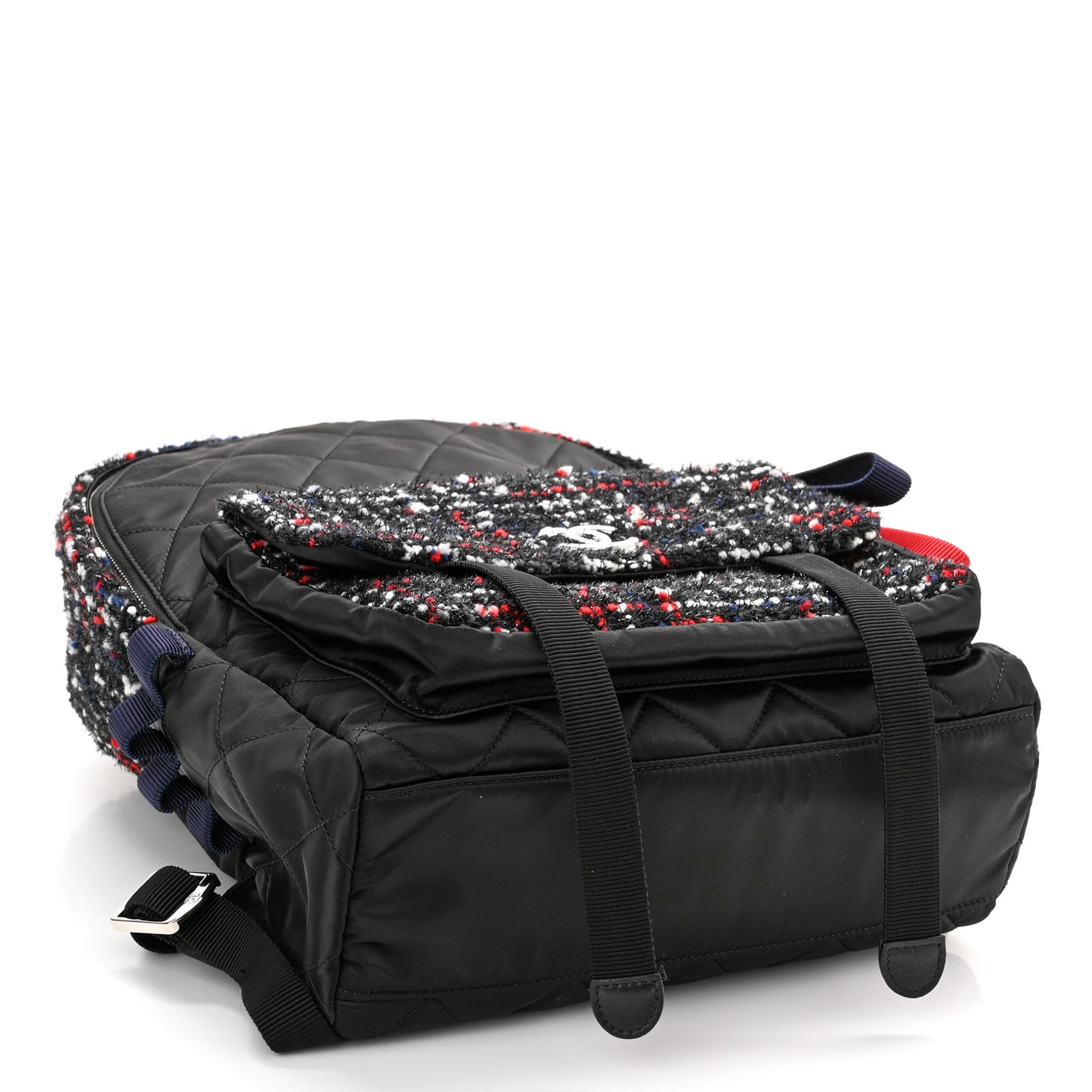 Tweed Nylon Quilted Astronaut Essentials Backpack Black Multicolor