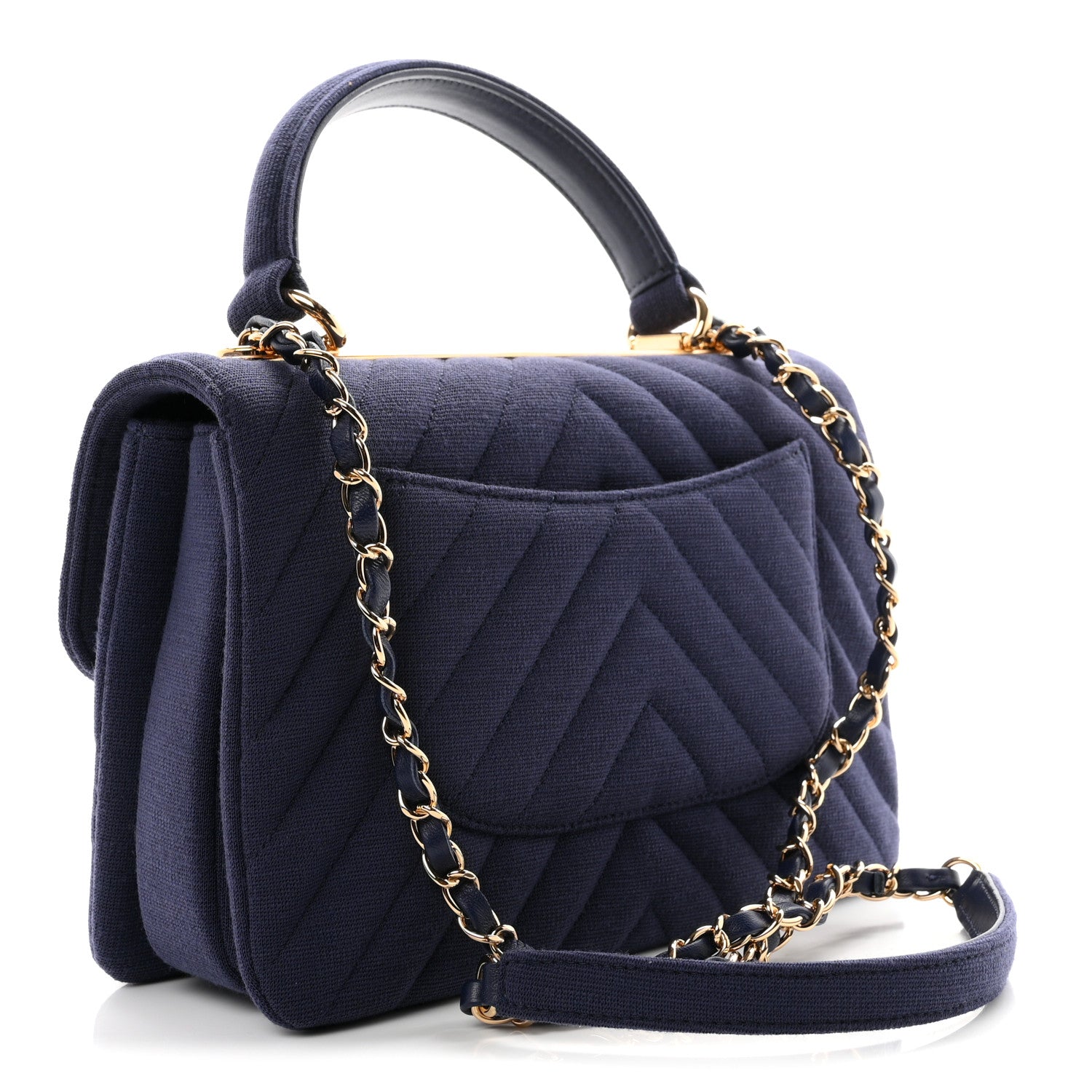 Chanel Jersey Chevron Quilted Small Trendy CC Dual Handle Flap Bag Navy Blue 3 of 11