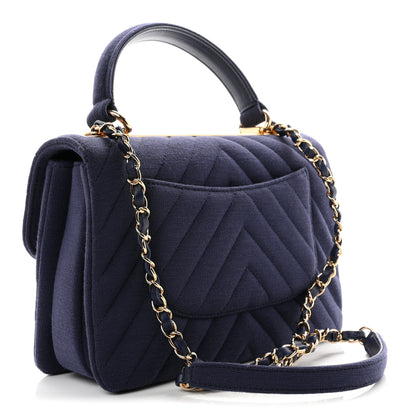 Chanel Jersey Chevron Quilted Small Trendy CC Dual Handle Flap Bag Navy Blue 3 of 11