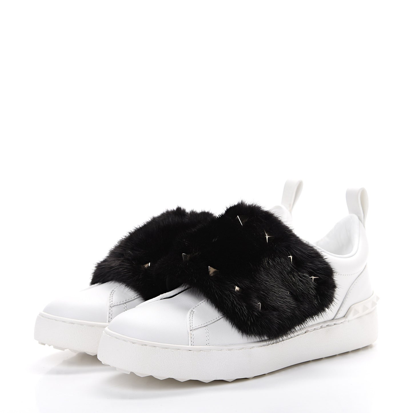 Calfskin Mink Fur Sneakers 37 White Black