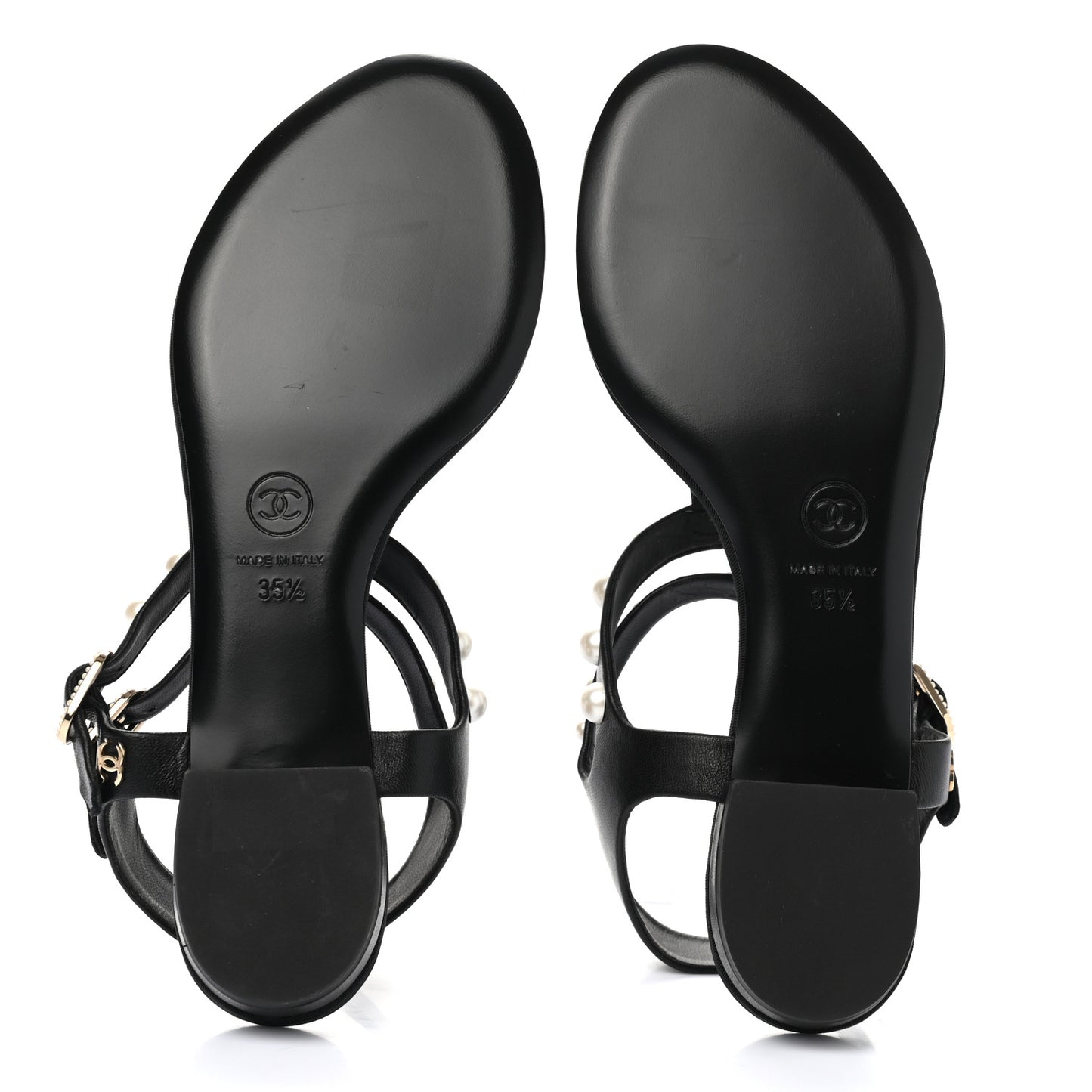 Calfskin Grosgrain Pearl Thong Sandals 35.5 Black