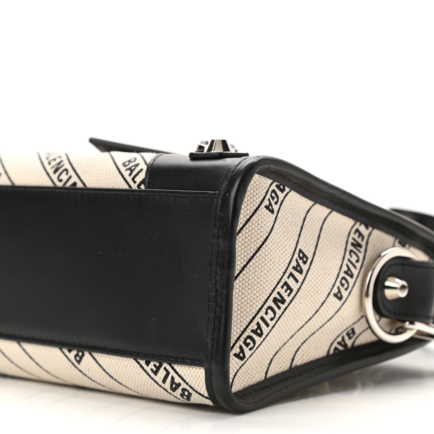 Balenciaga Canvas Satin Calfskin Diagonal Allover Logo Print Classic Silver Hardware Mini City Natural Black 10 of 10