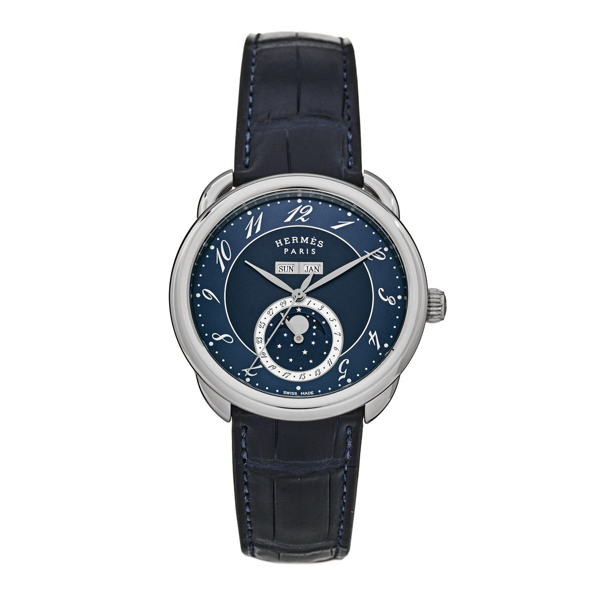 Stainless Steel Alligator 43mm Arceau Grande Lune Automatic Watch Bleu Abysse