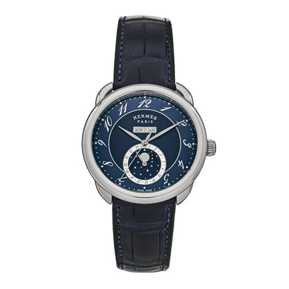 Hermes Stainless Steel Alligator 43mm Arceau Grande Lune Automatic Watch Bleu Abysse 1 of 5