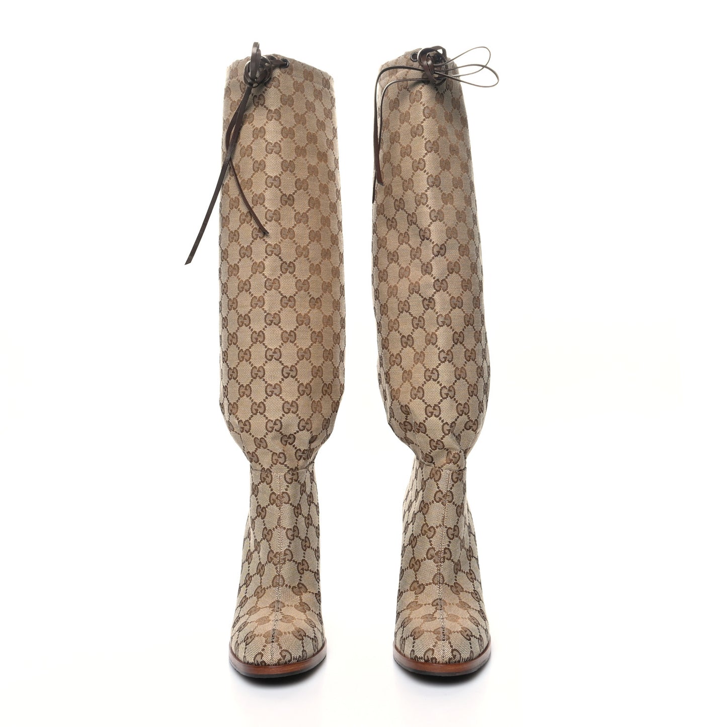 Monogram Lisa Mid Heel Boots 39.5 Beige Ebony