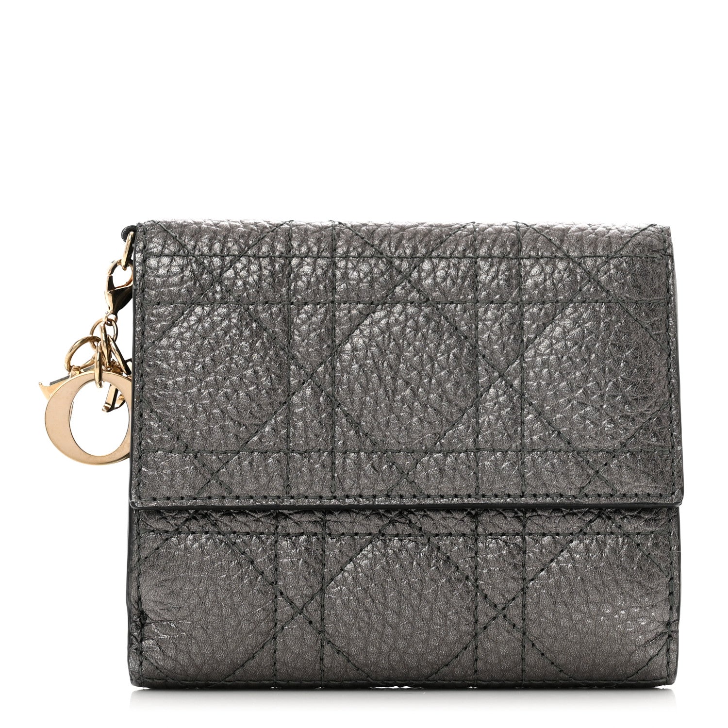 Christian Dior Metallic Grained Calfskin Cannage Lady Dior French Wallet Gunmetal 1 of 8