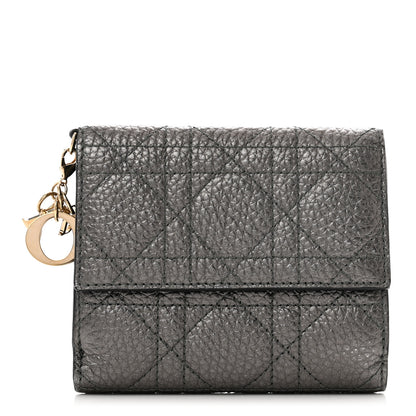 Christian Dior Metallic Grained Calfskin Cannage Lady Dior French Wallet Gunmetal 1 of 8